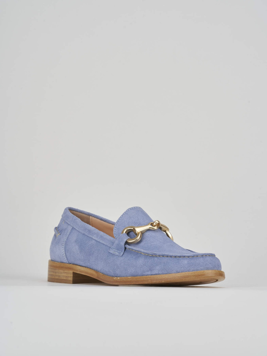 Loafers heel 1 cm light blue suede