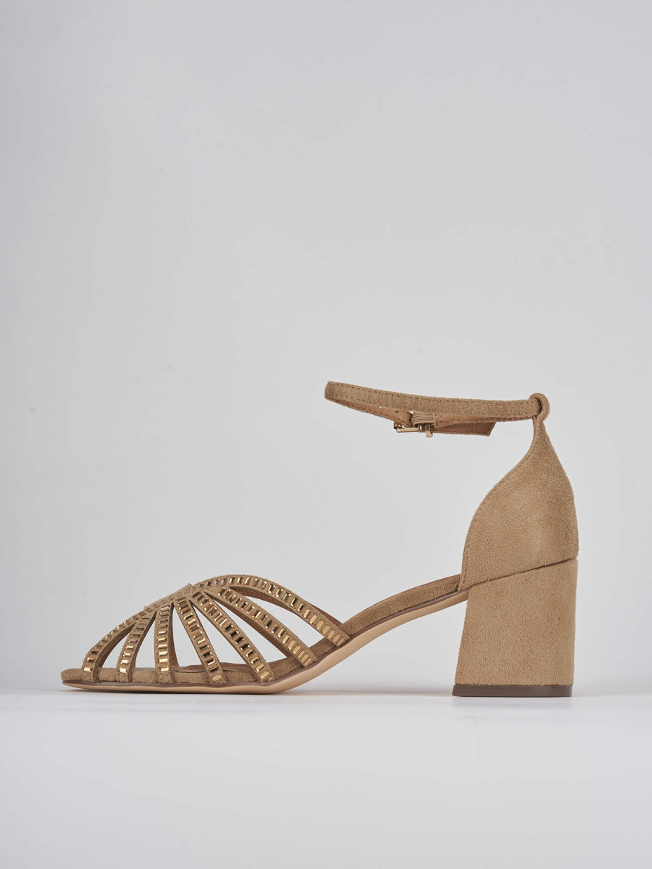 High heel sandals heel 6 cm beige suede