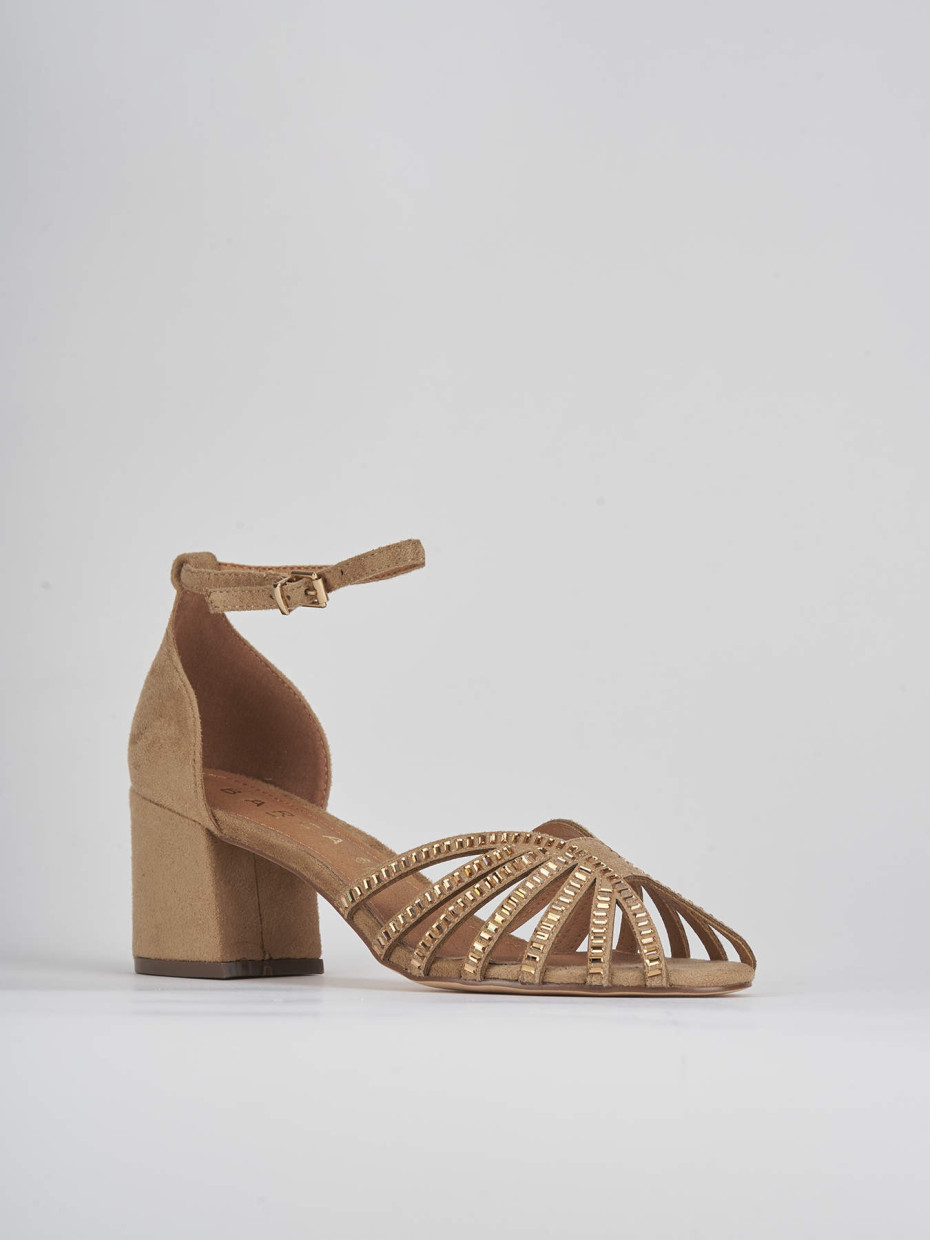 High heel sandals heel 6 cm beige suede