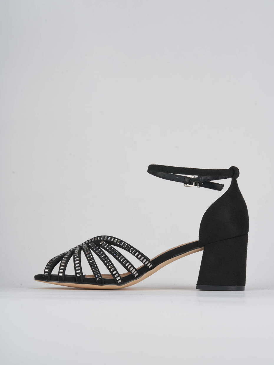 High heel sandals heel 6 cm black suede