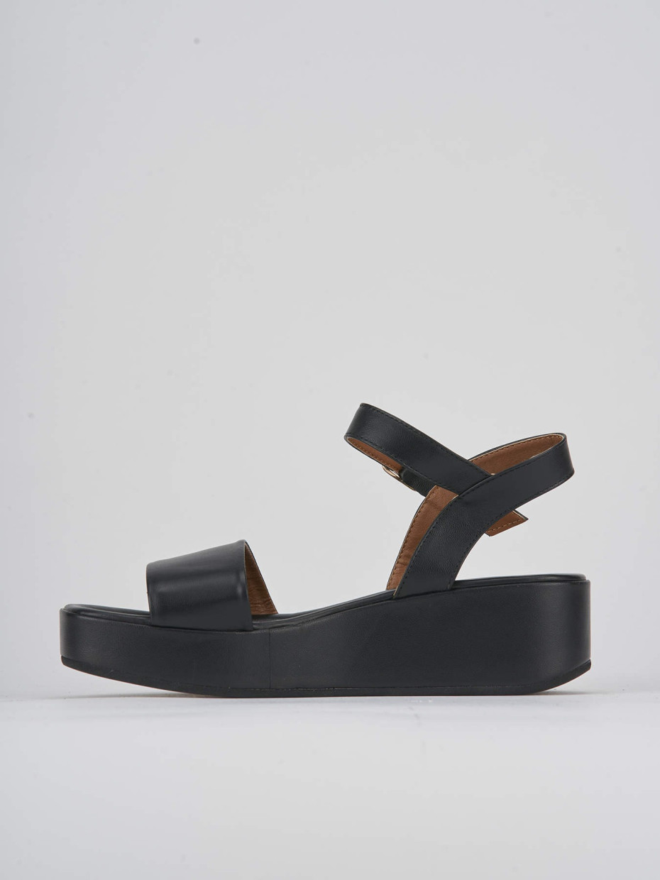 Sandali zeppa tacco 4cm pelle nero