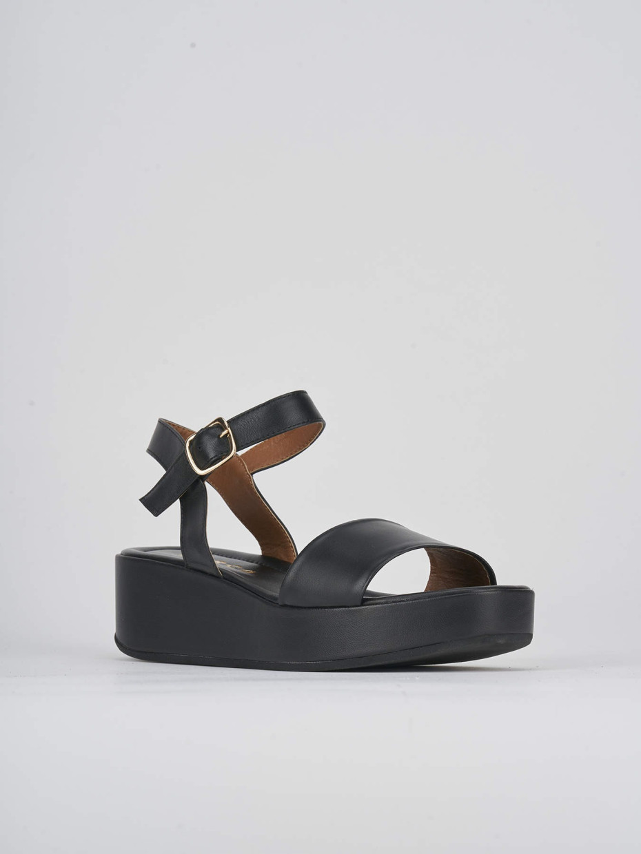 Sandali zeppa tacco 4cm pelle nero