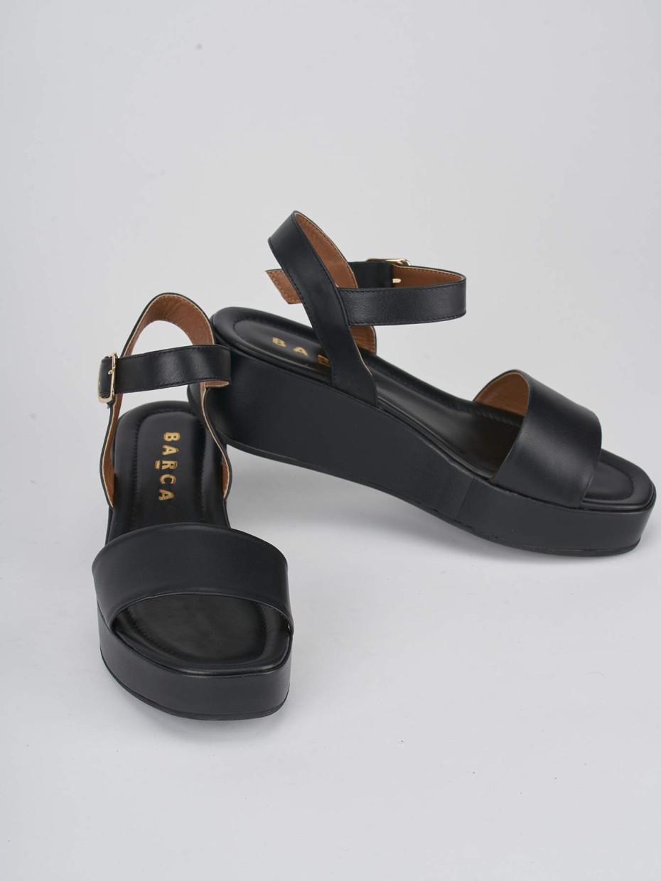 Sandali zeppa tacco 4cm pelle nero