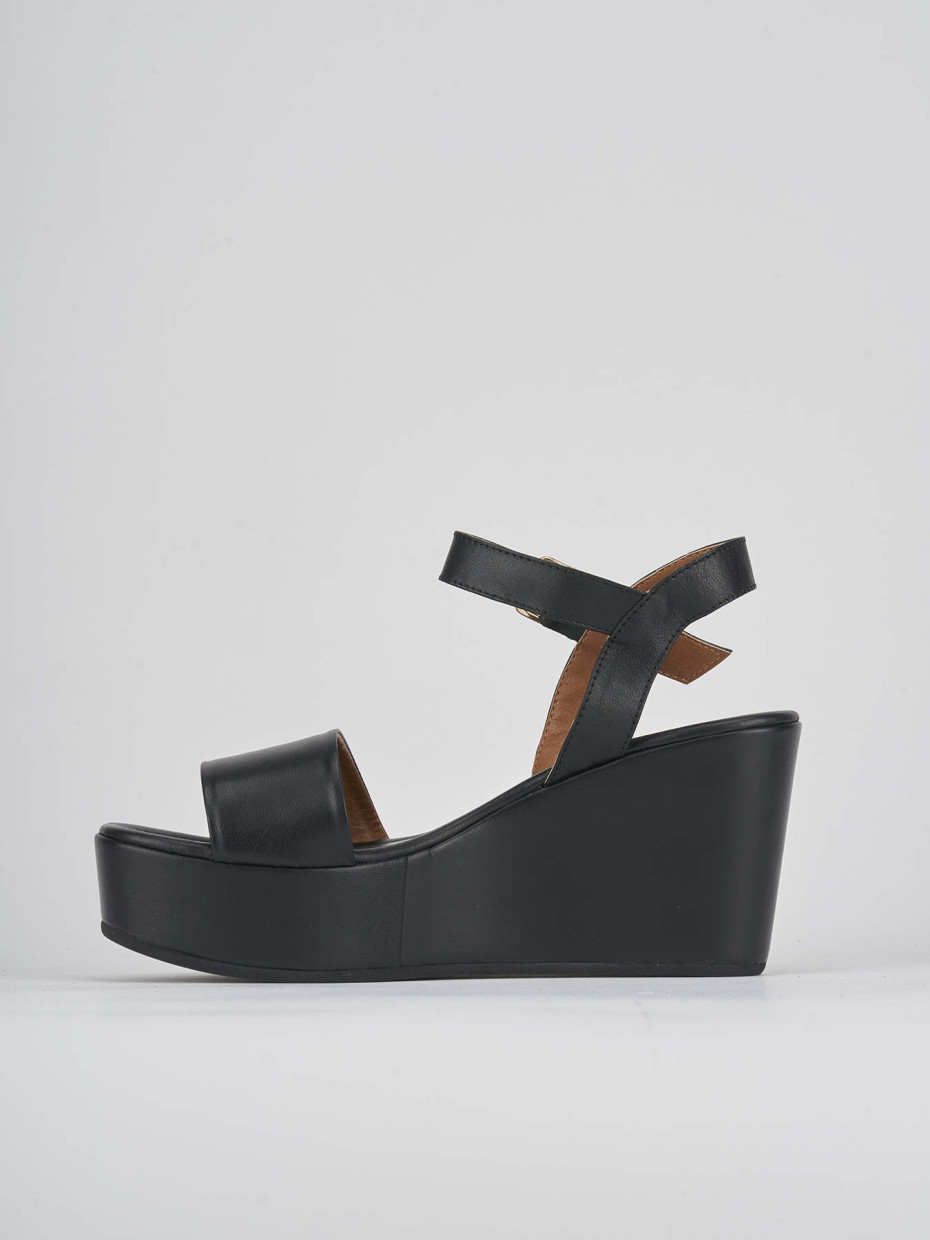 Sandali zeppa tacco 7cm pelle nero