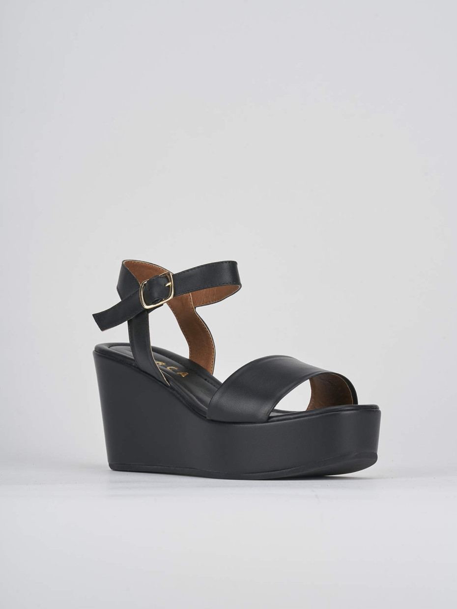 Sandali zeppa tacco 7cm pelle nero