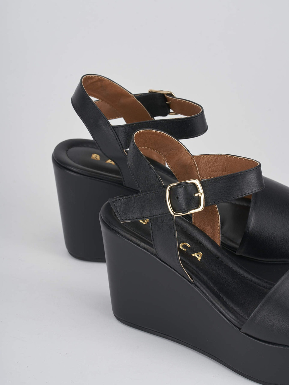 Black wedge sale sandals leather