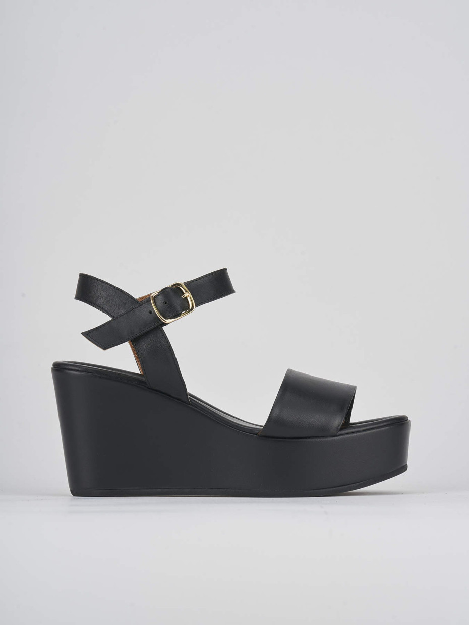 Sandali zeppa tacco 7cm pelle nero