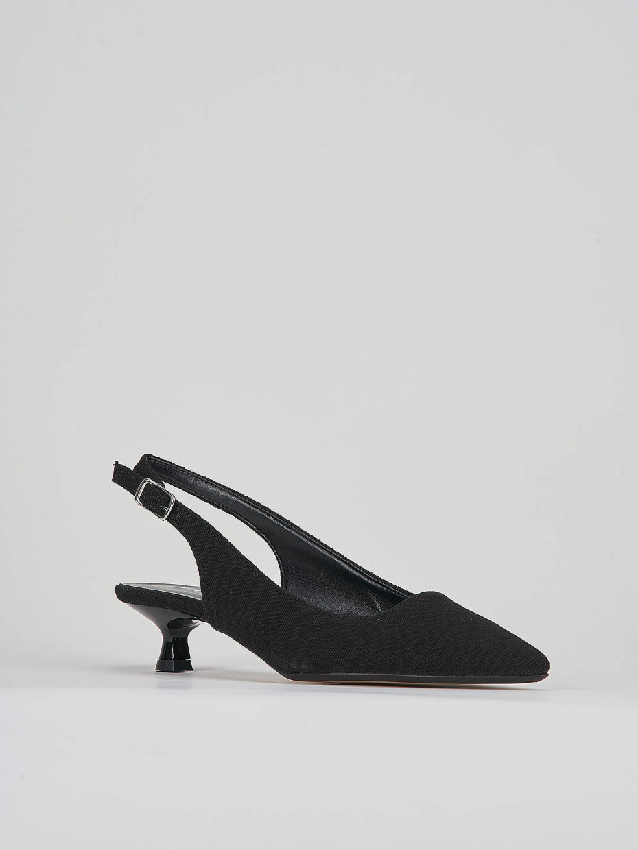 Slingback decolte' tacco 3 cm nero tessuto