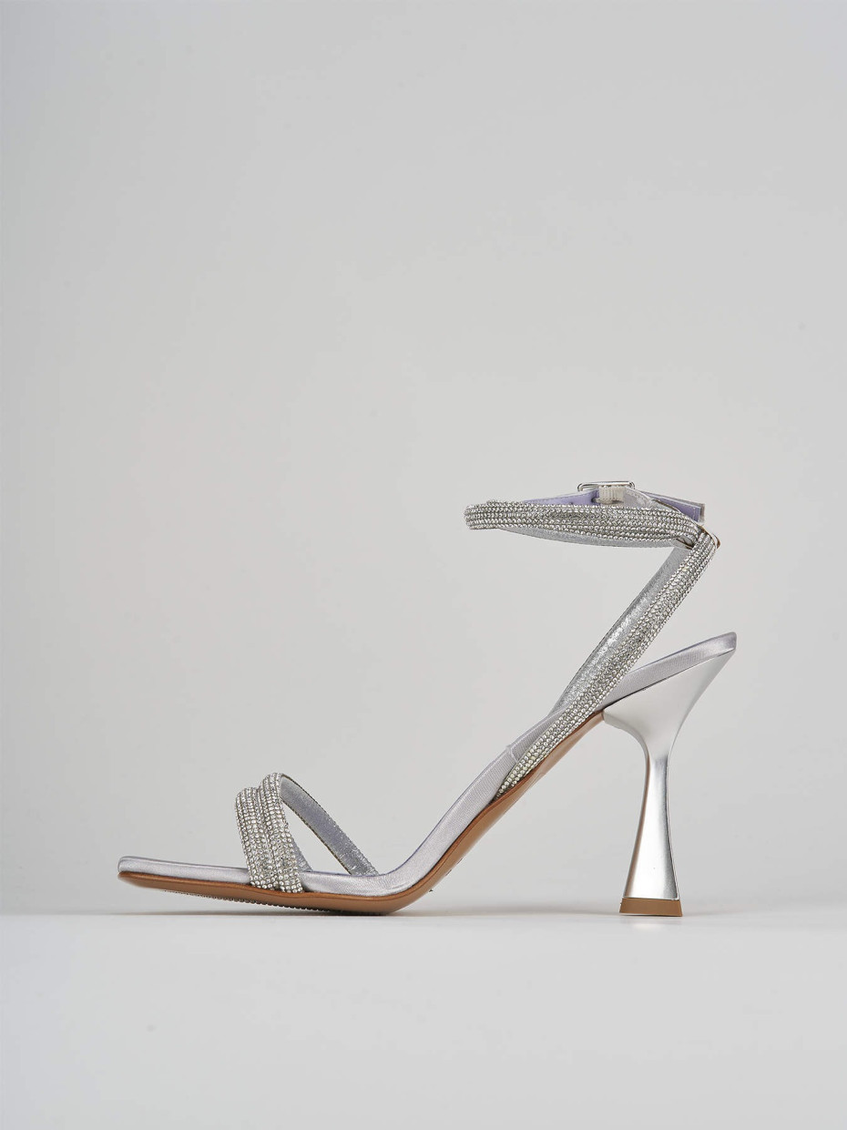 High heel sandals heel 9 cm silver leather