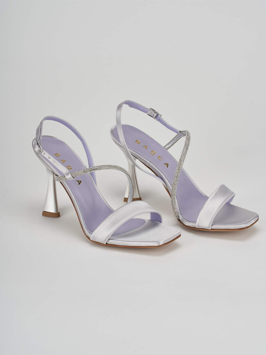 High heel sandals heel 9 cm silver satin