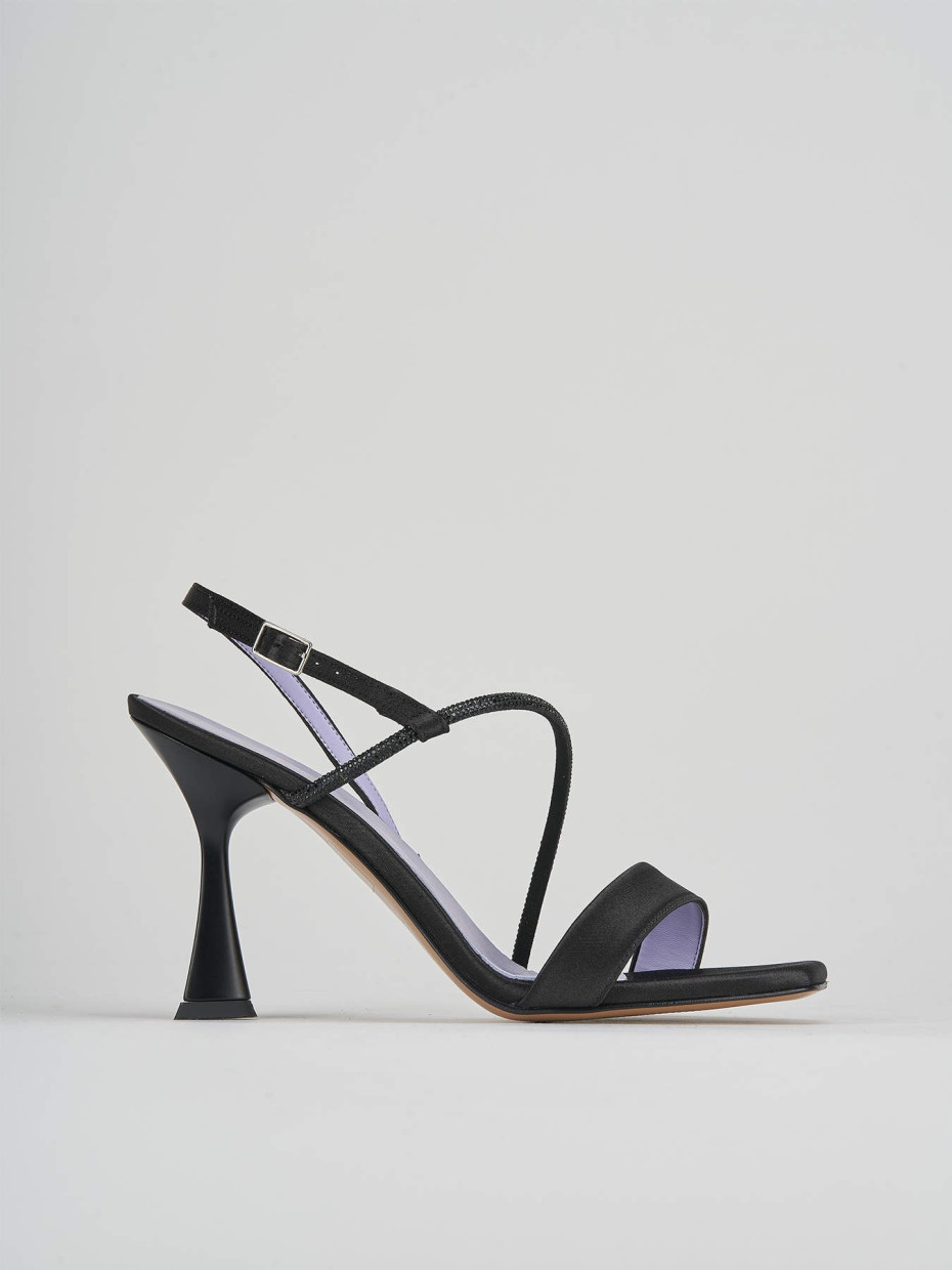 High heel sandals heel 9 cm black satin