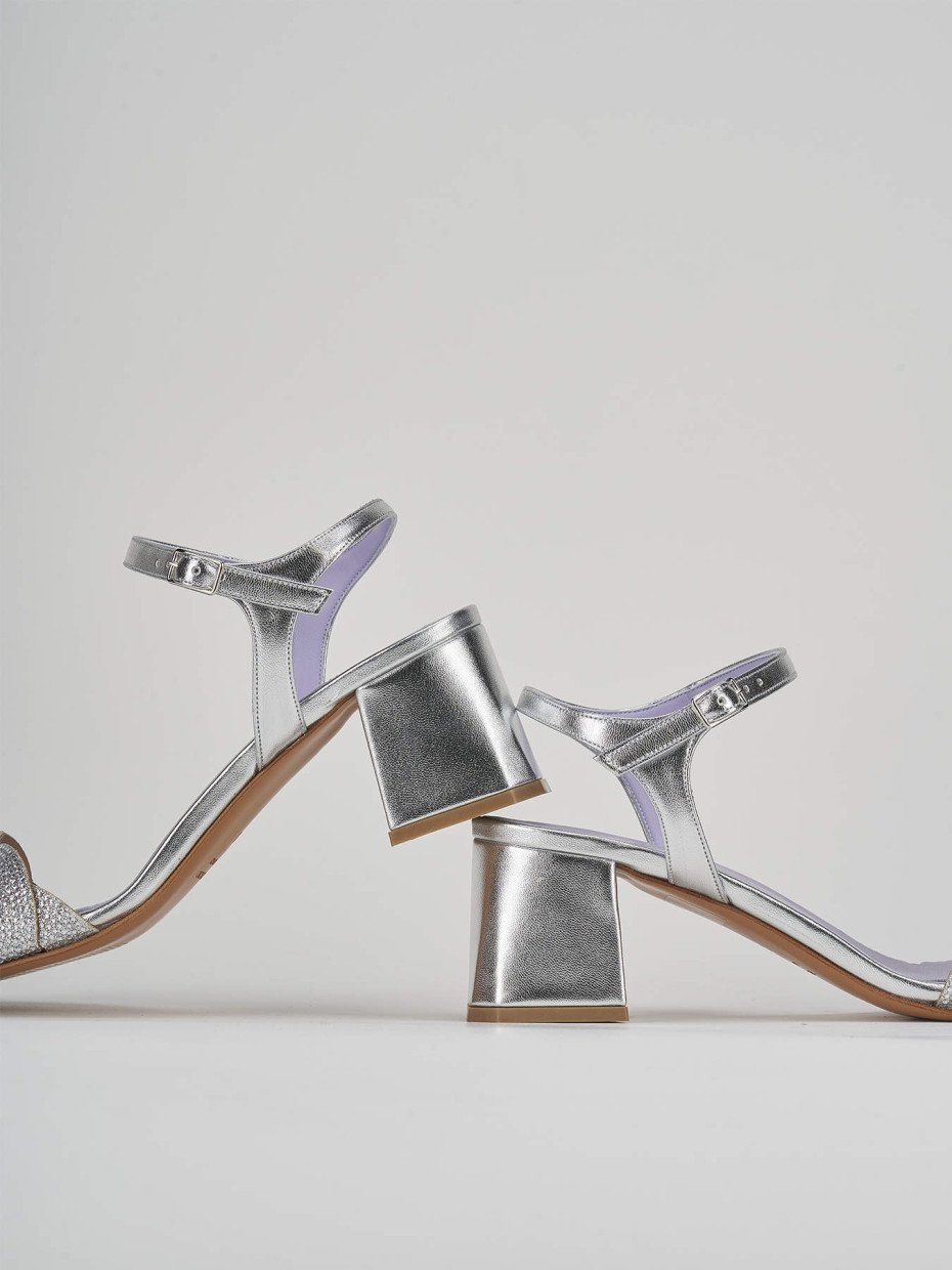 High heel sandals heel 5 cm silver leather