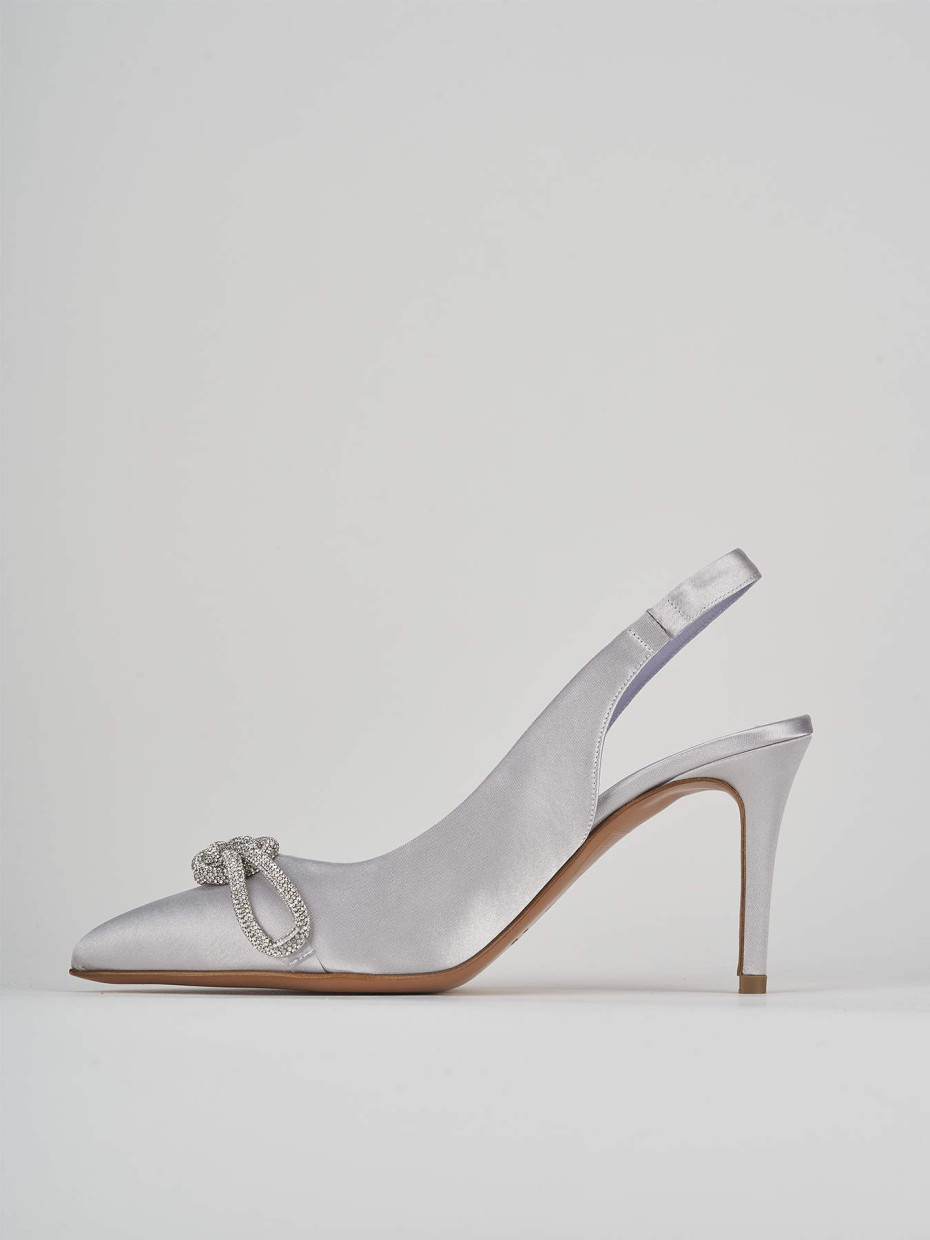 Décolleté e slingback tacco 7cm raso argento