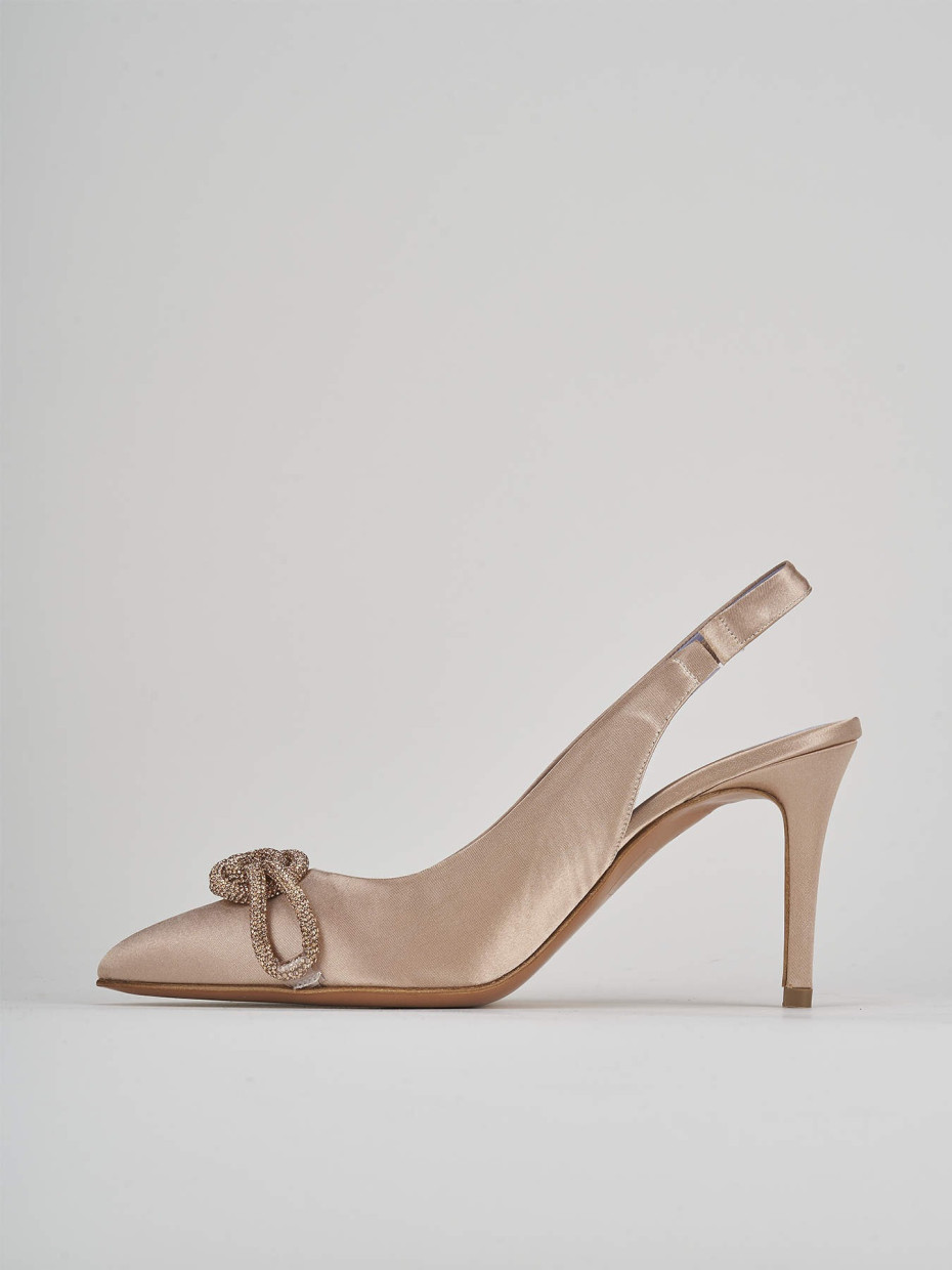 Décolleté e slingback tacco 7cm raso beige