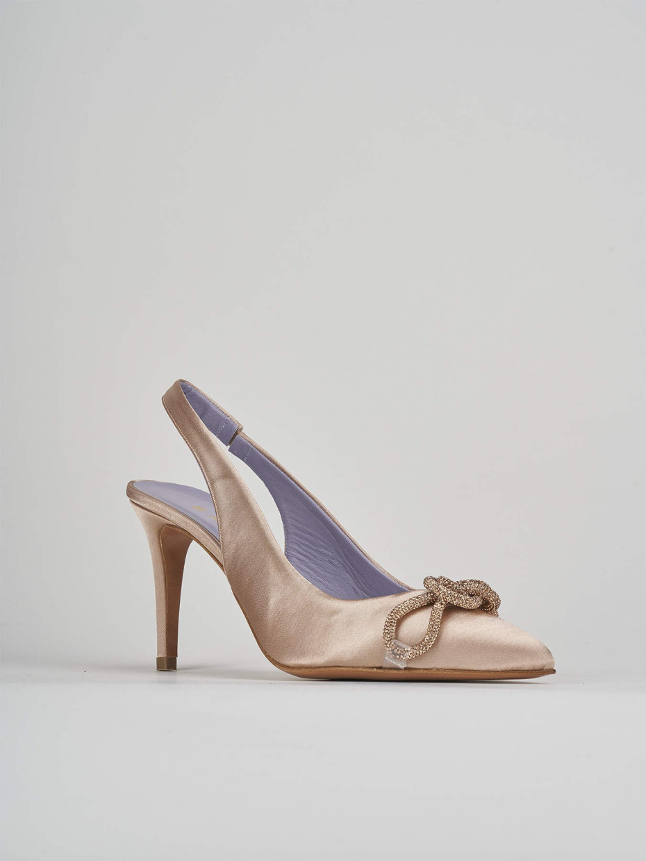 Décolleté e slingback tacco 7cm raso beige