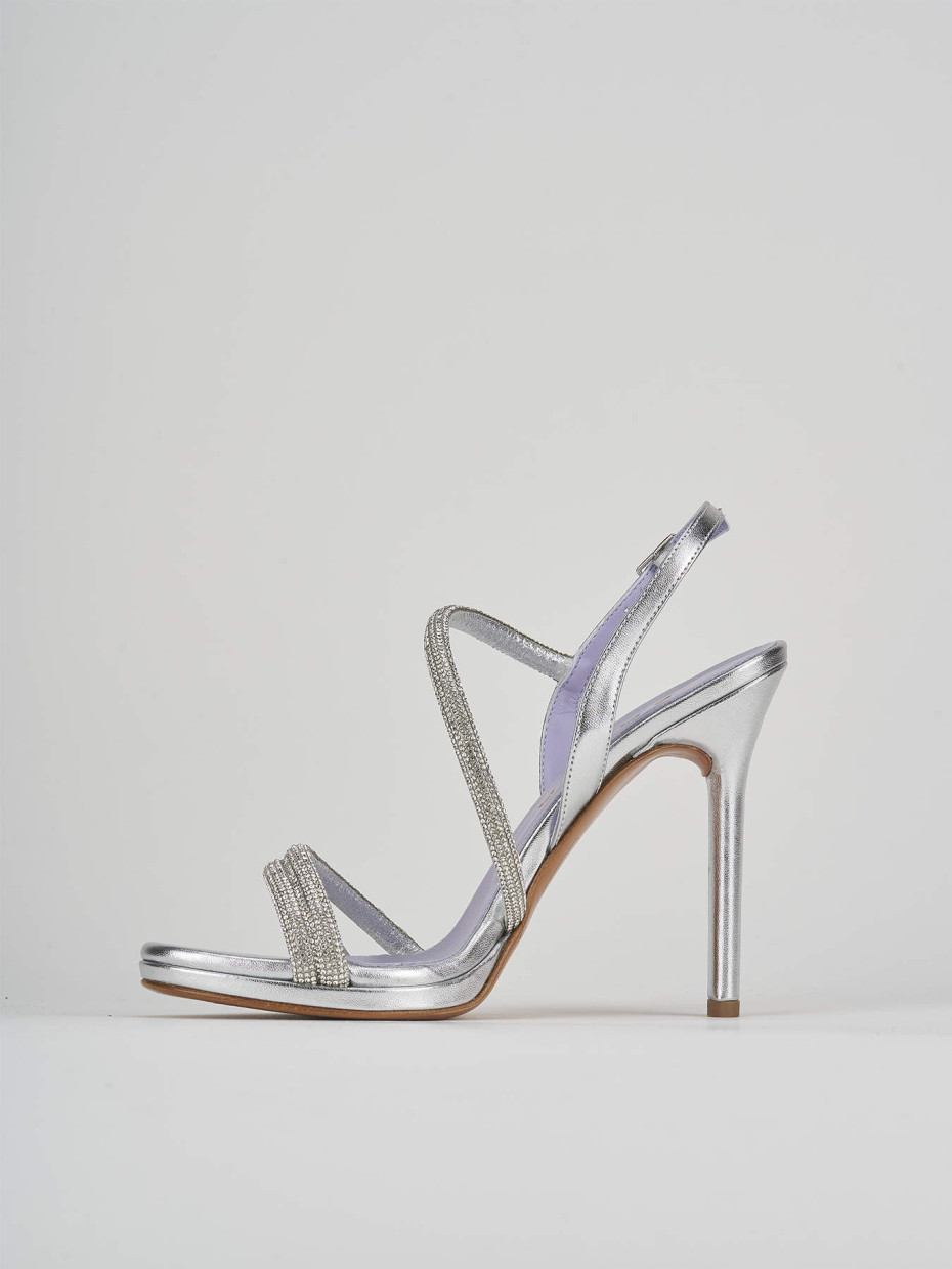 High heel sandals heel 9 cm silver leather