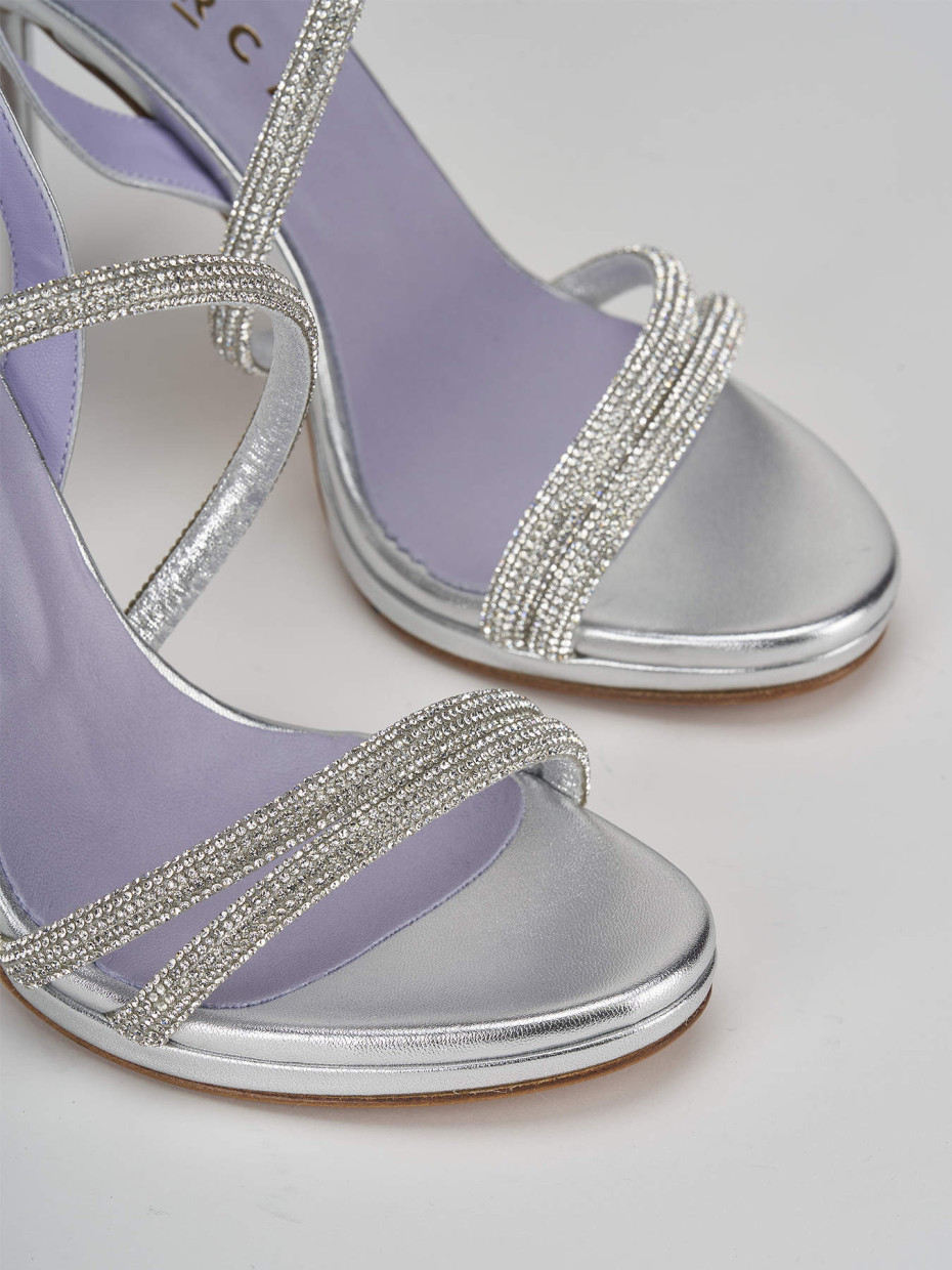 High heel sandals heel 9 cm silver leather