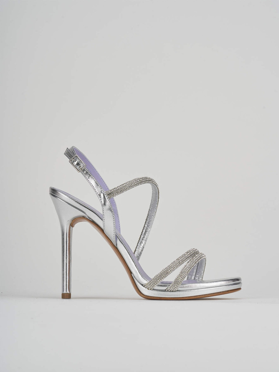 High heel sandals heel 9 cm silver leather