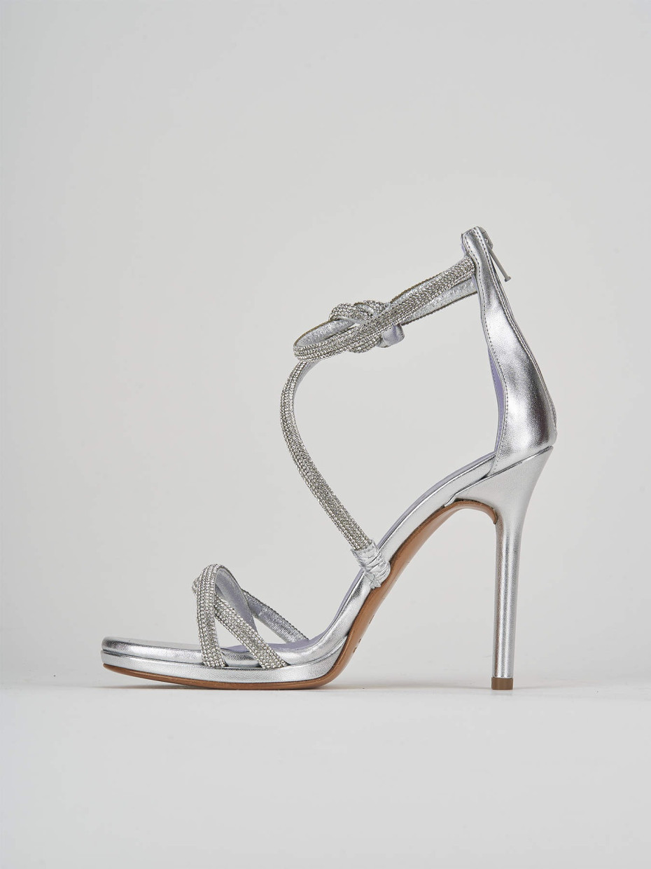 High heel sandals woman heel 9 cm silver leather Barca Stores