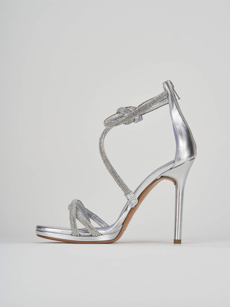 High heel sandals heel 9 cm silver leather