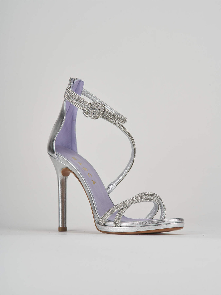 High heel sandals heel 9 cm silver leather