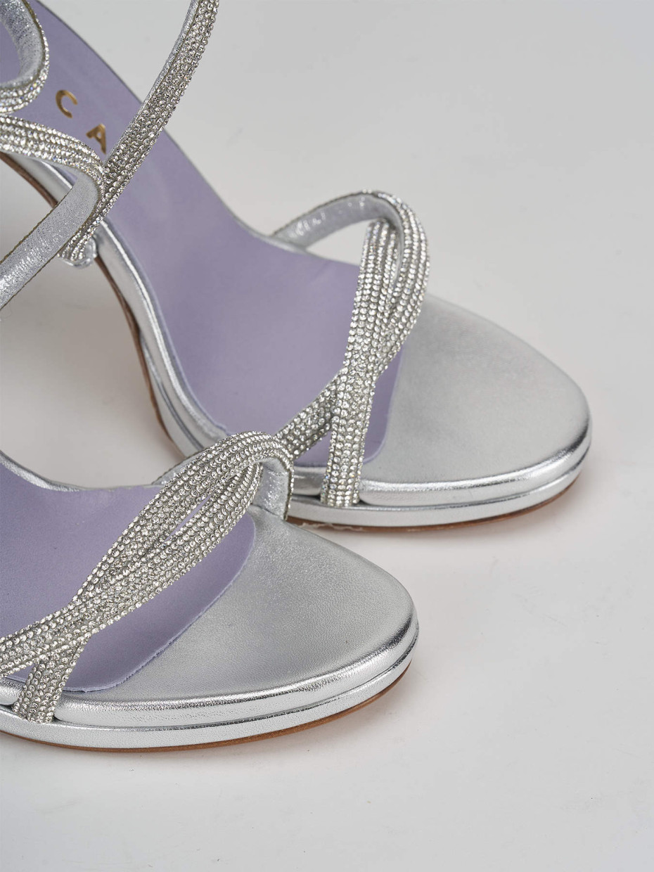 High heel sandals heel 9 cm silver leather