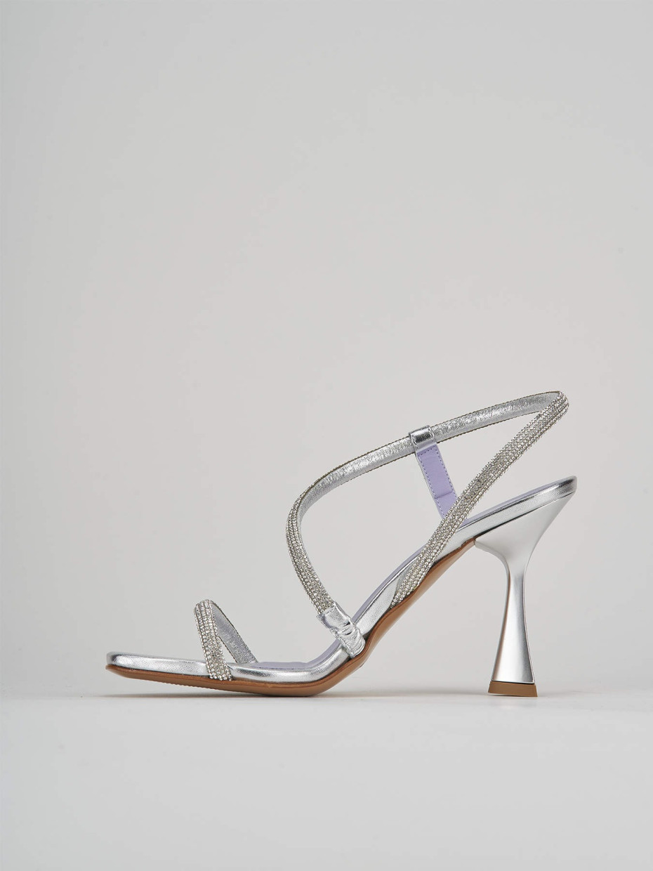 High heel sandals heel 9 cm silver satin