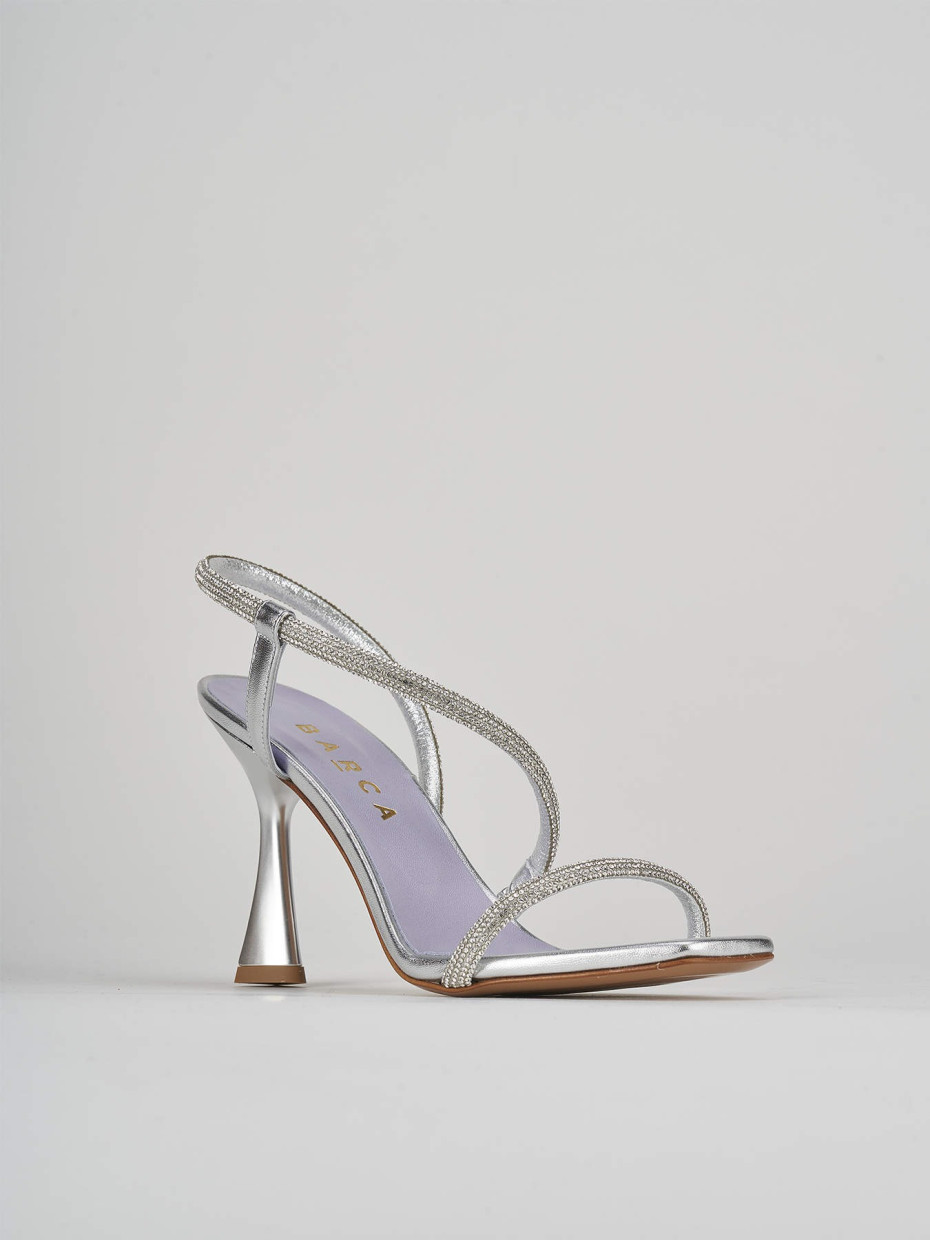 High heel sandals heel 9 cm silver satin