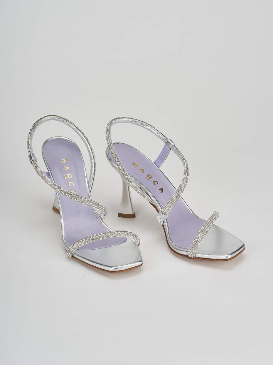 High heel sandals heel 9 cm silver satin