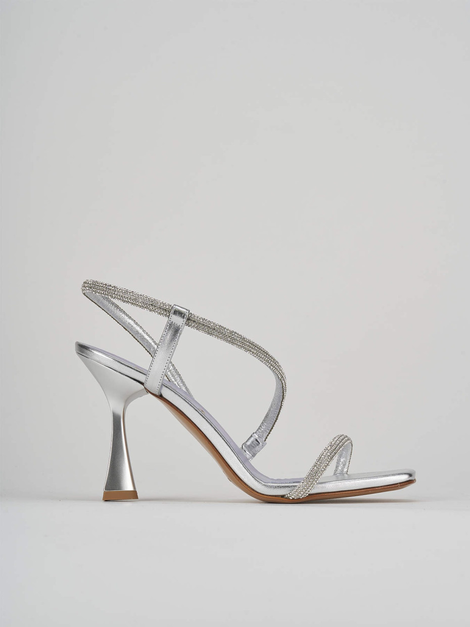 High heel sandals heel 9 cm silver satin