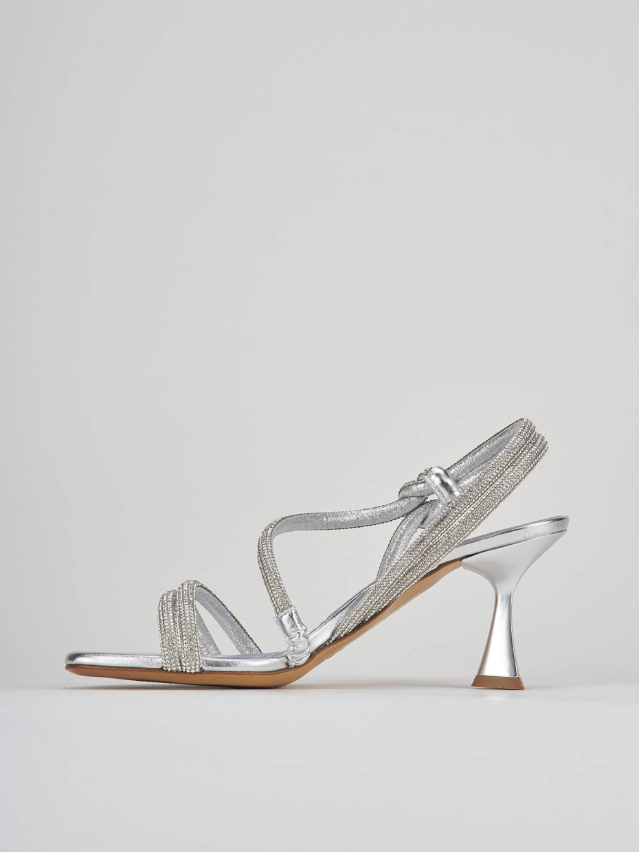 High heel sandals heel 7 cm silver leather