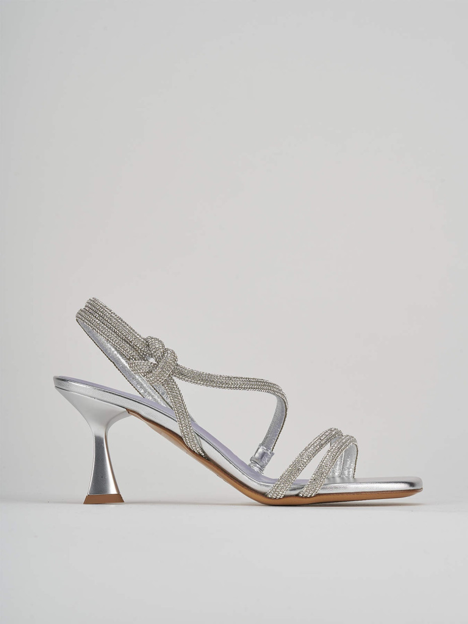 High heel sandals heel 7 cm silver leather