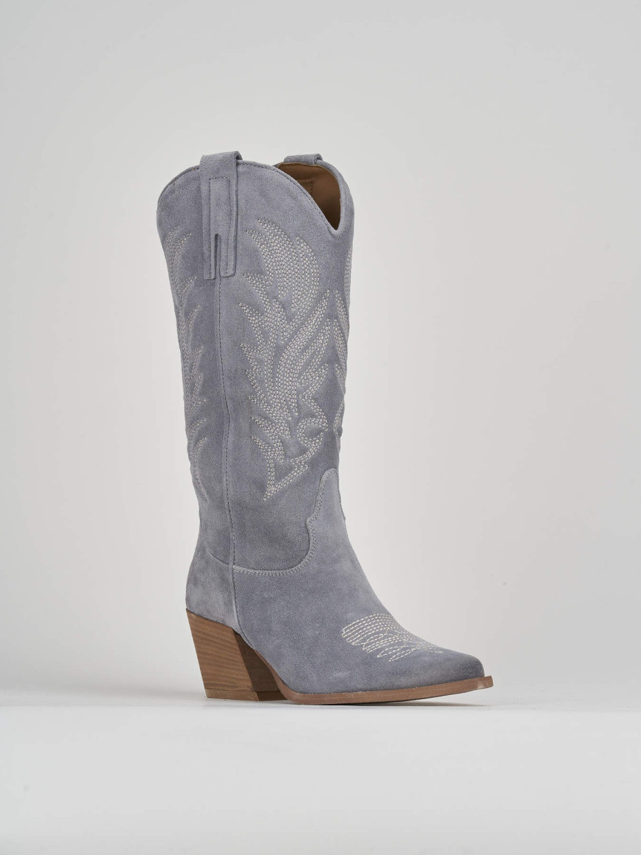 High heel boots heel 7 cm light blue suede