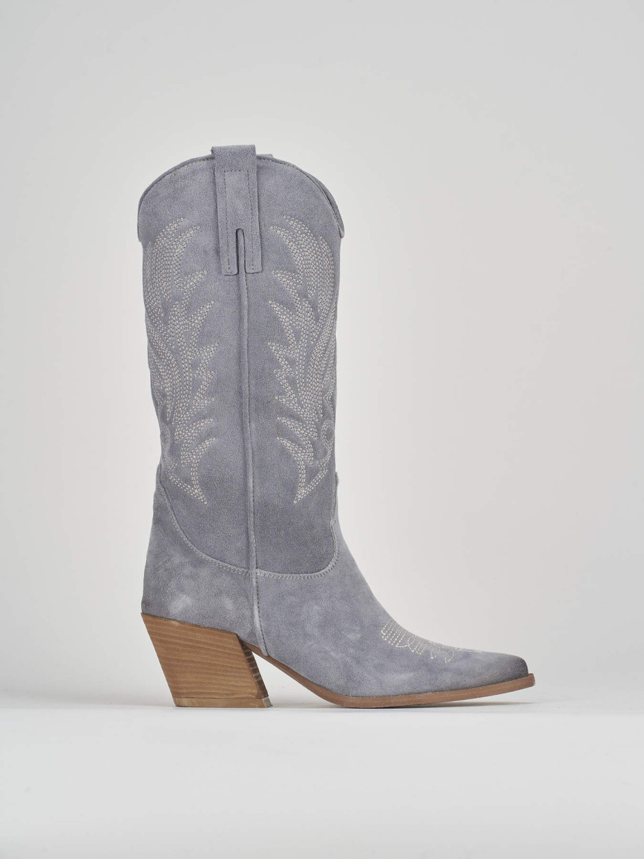 High heel boots heel 7 cm light blue suede