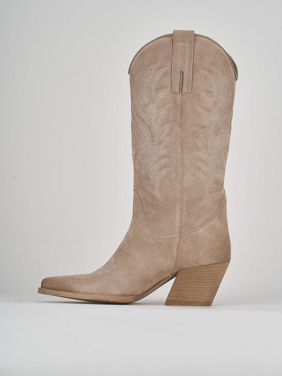 High heel boots heel 7 cm beige suede