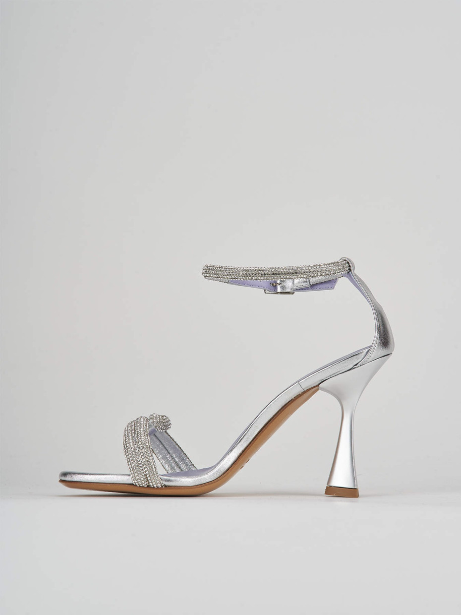 High heel sandals heel 9 cm silver leather