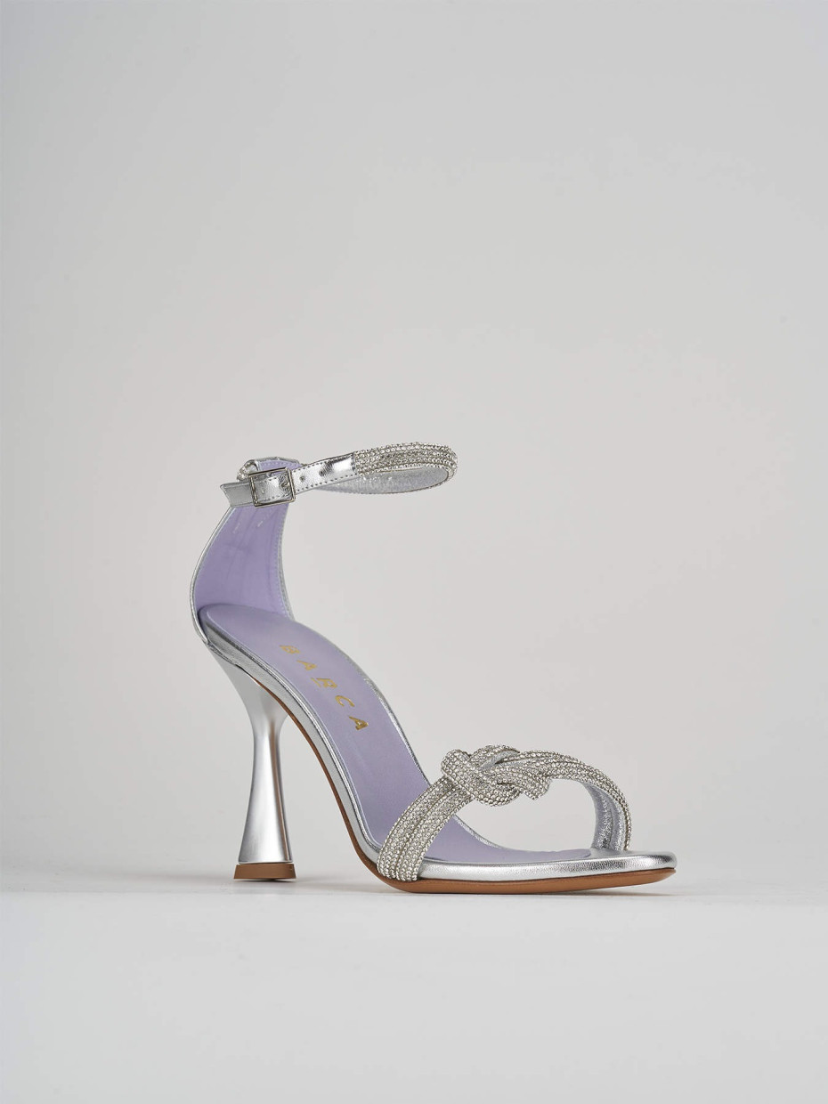 High heel sandals heel 9 cm silver leather