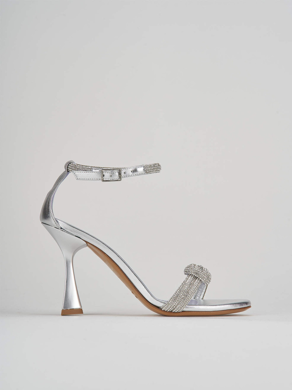 High heel sandals heel 9 cm silver leather