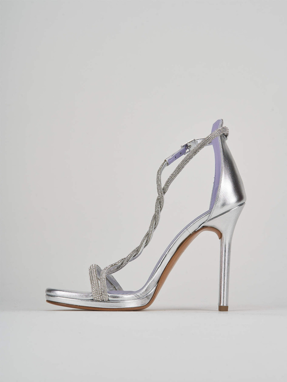 High heel sandals heel 9 cm silver leather