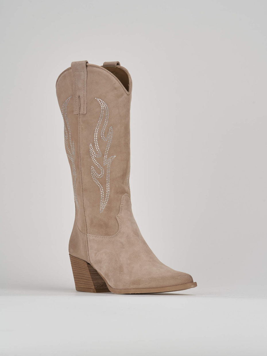 Stivale texano tacco 7 cm beige camoscio Barca Stores