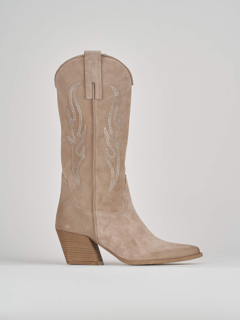 High heel boots heel 7 cm beige suede