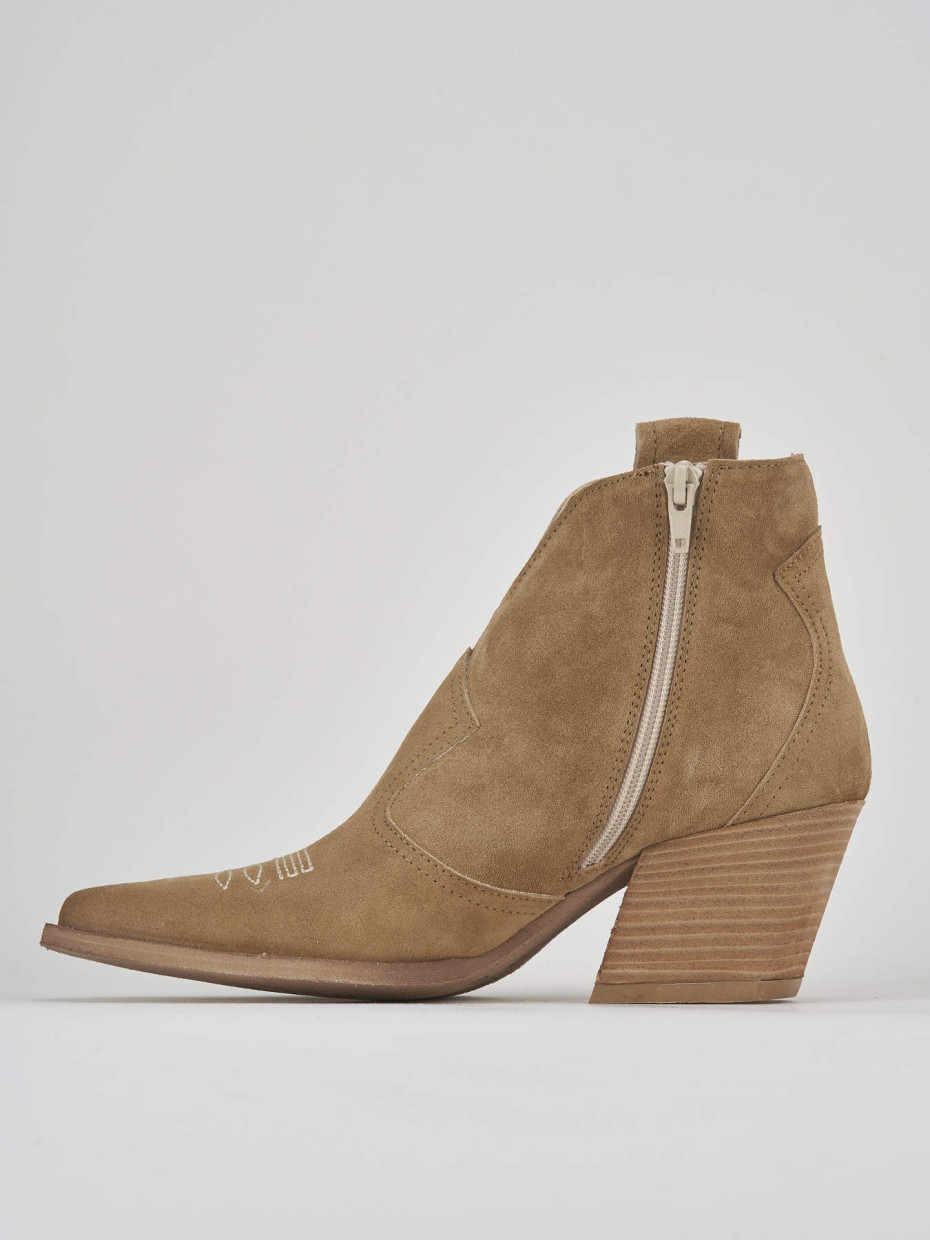 High heel ankle boots heel 7 cm beige suede