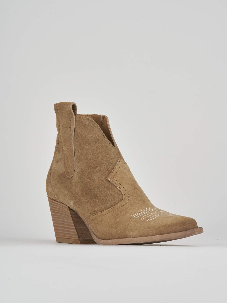 High heel ankle boots heel 7 cm beige suede