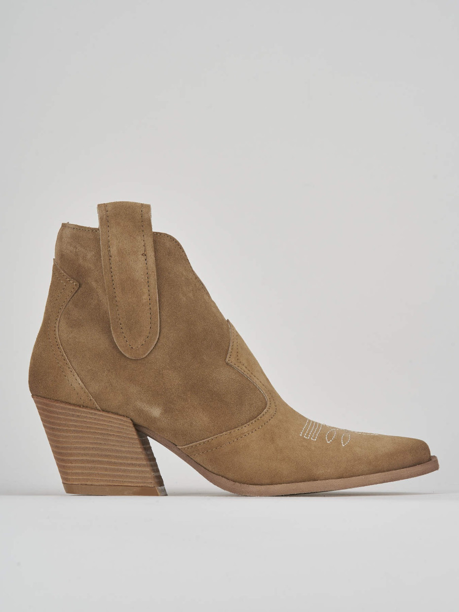 High heel ankle boots heel 7 cm beige suede