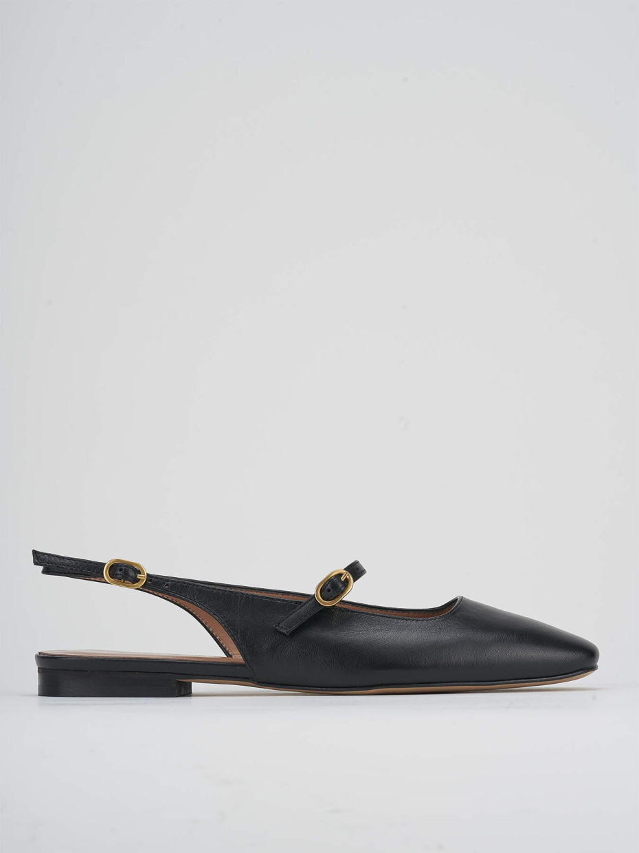 Flat shoes heel 1 cm black leather