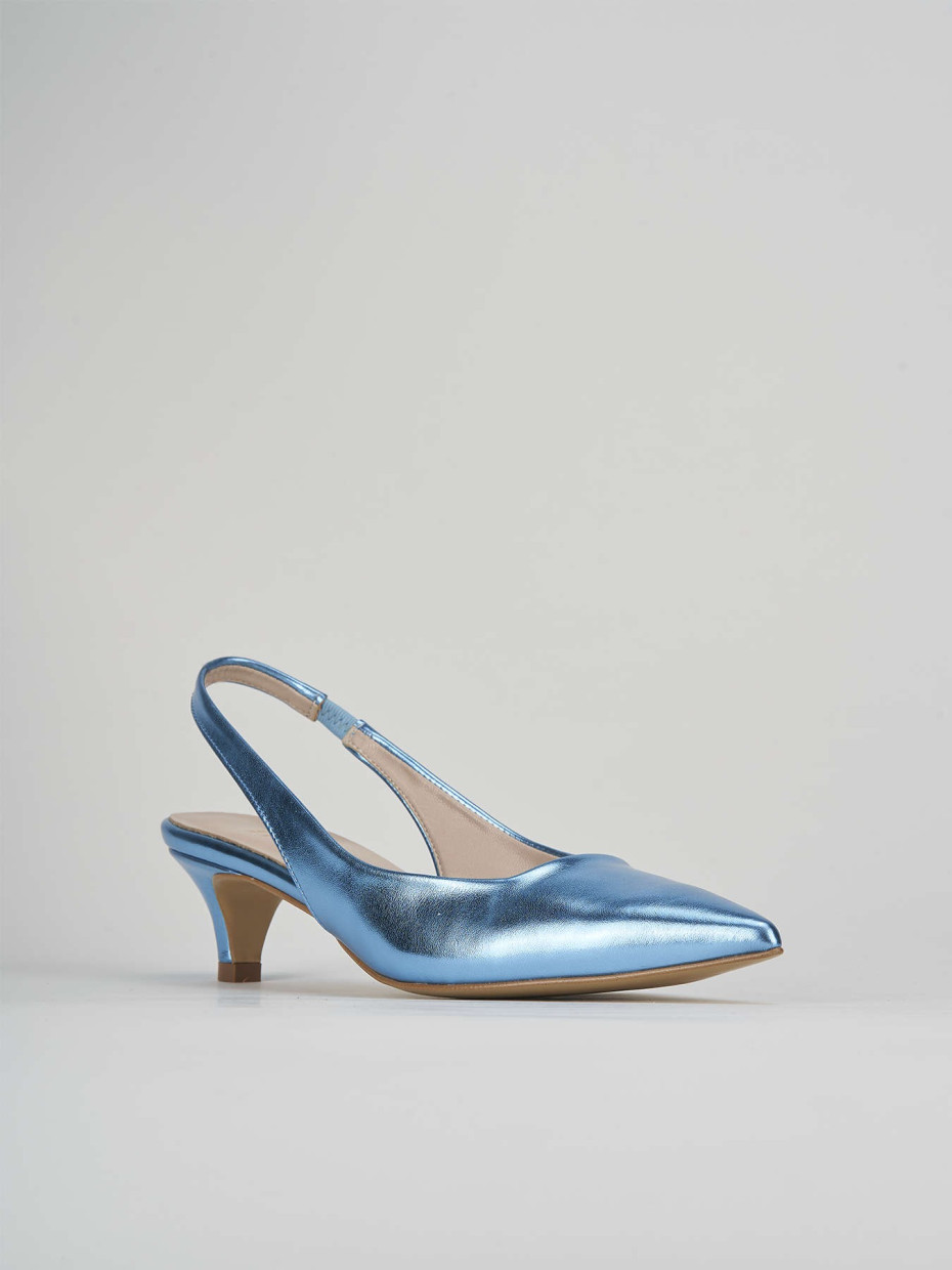 Décolleté e slingback tacco 3cm laminato azzurro