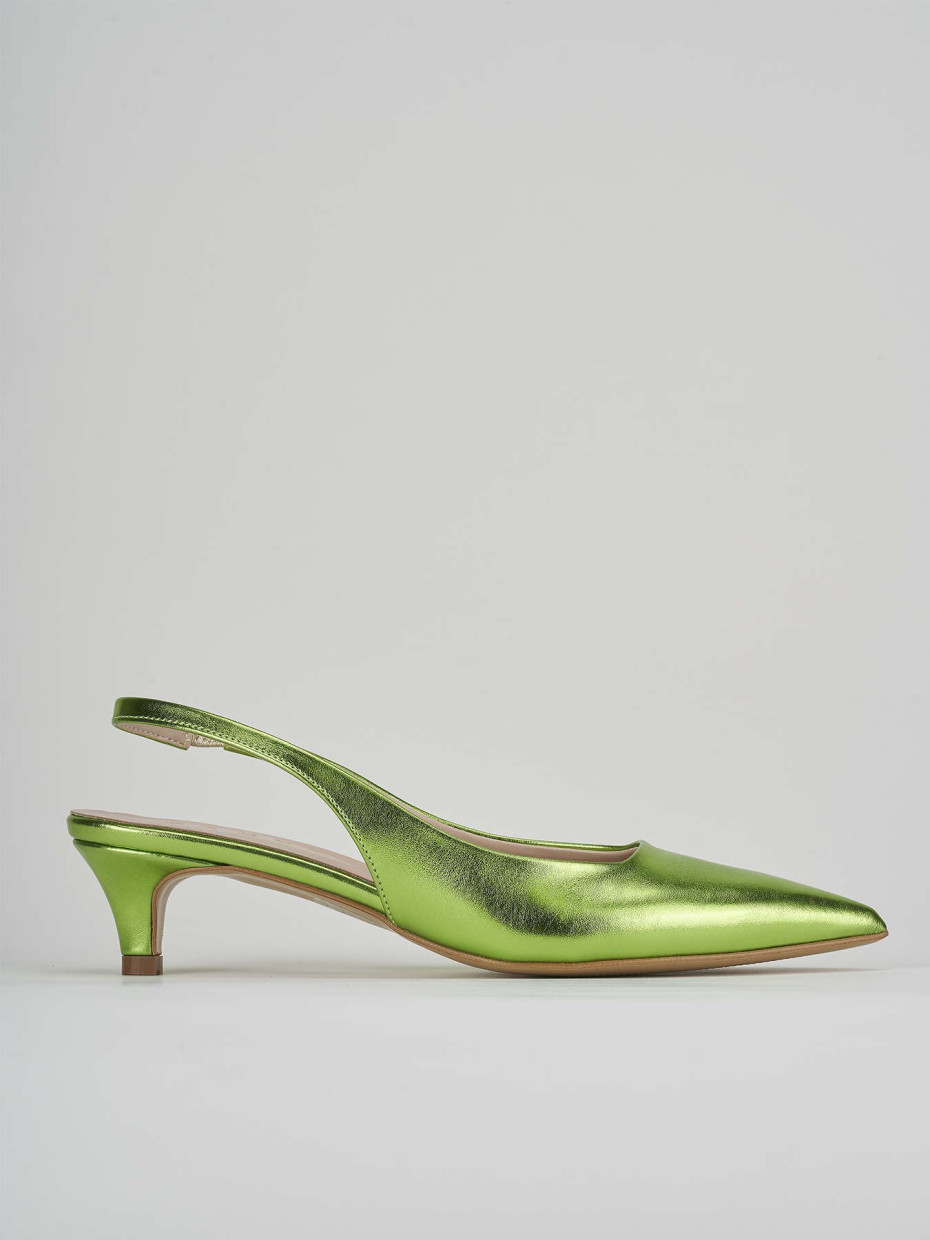 Décolleté e slingback tacco 3cm laminato verde