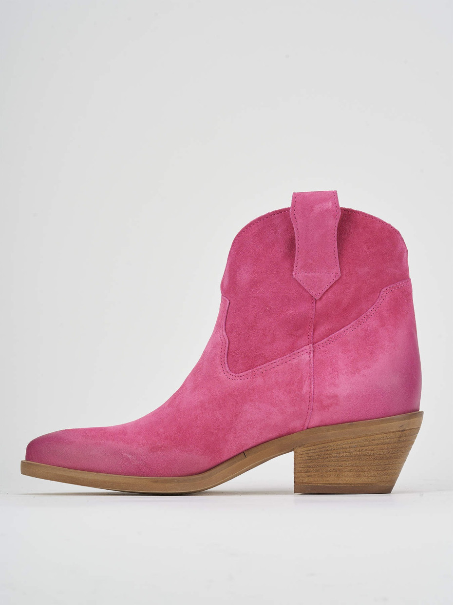 Cowboy boots heel 4 cm pink suede