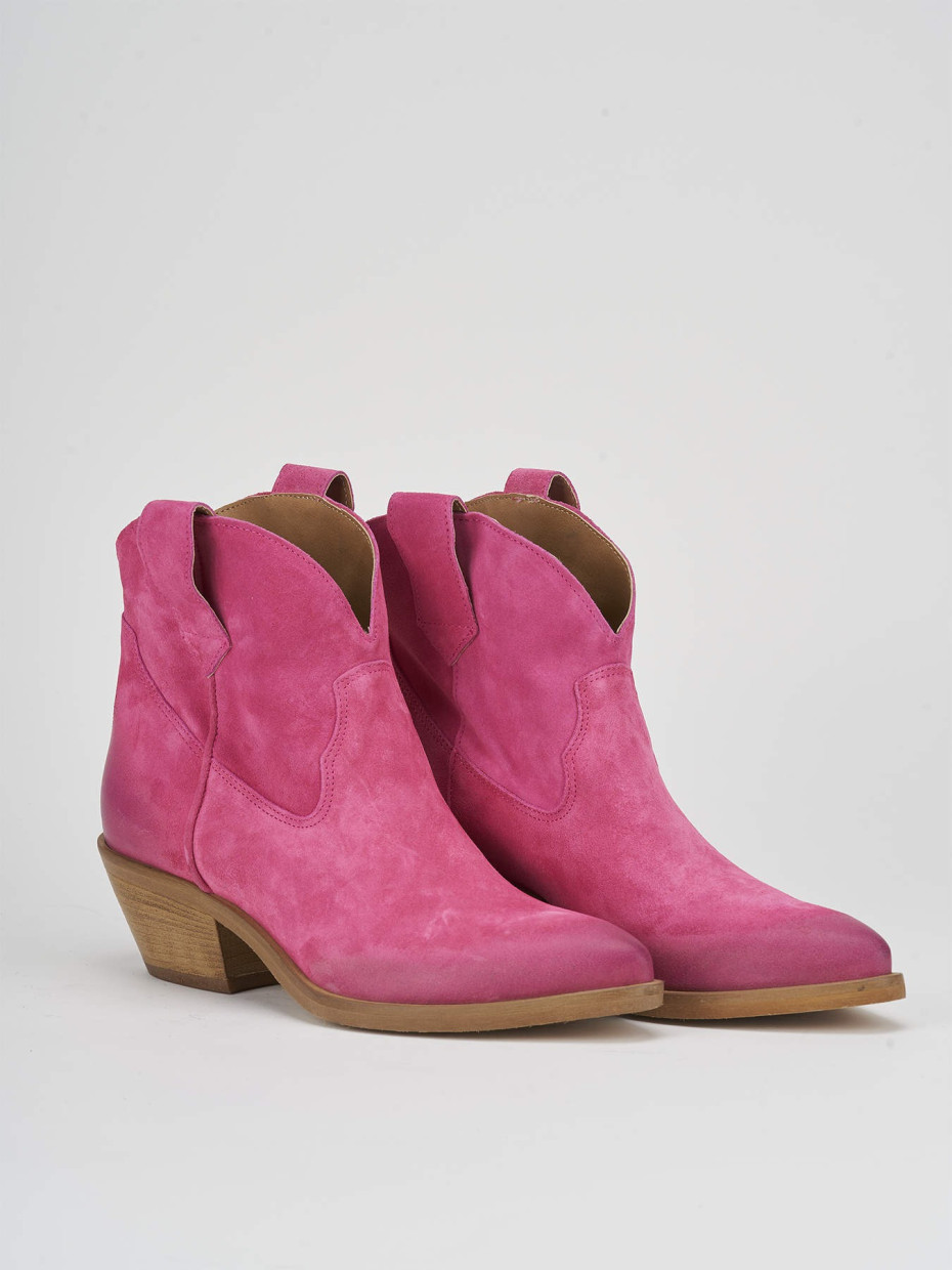 Cowboy boots heel 4 cm pink suede