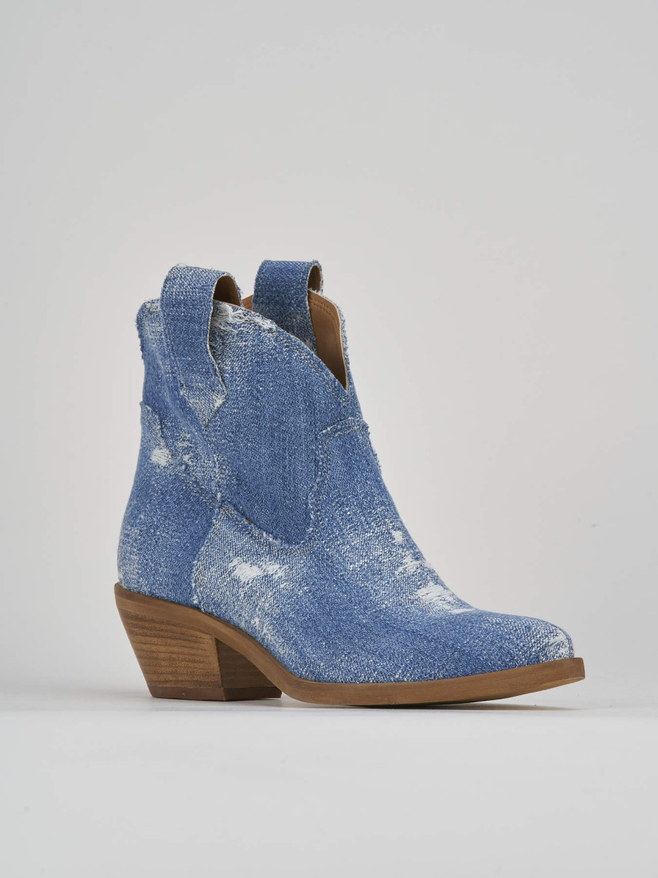 Stivaletto texano tacco 5 cm jeans tessuto